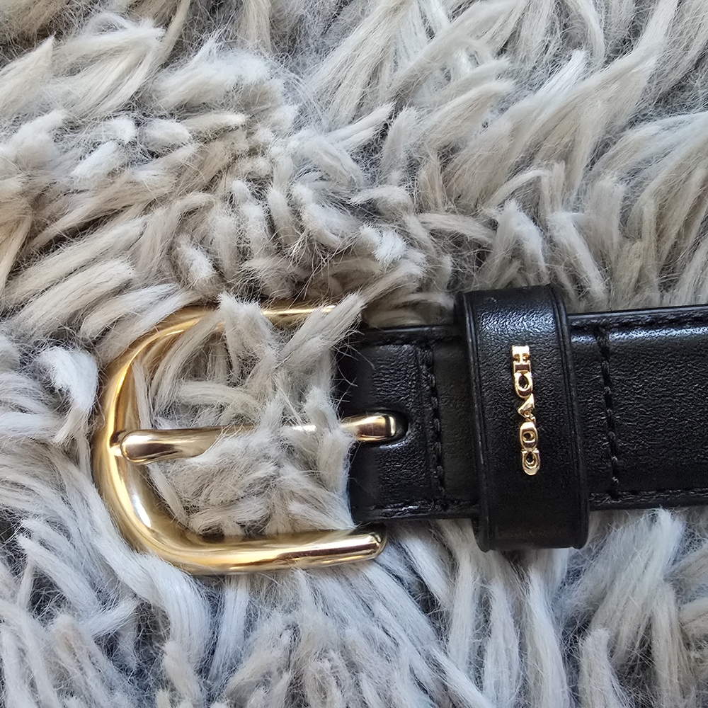 Coach Black Leather Belt with Gold Buckle
